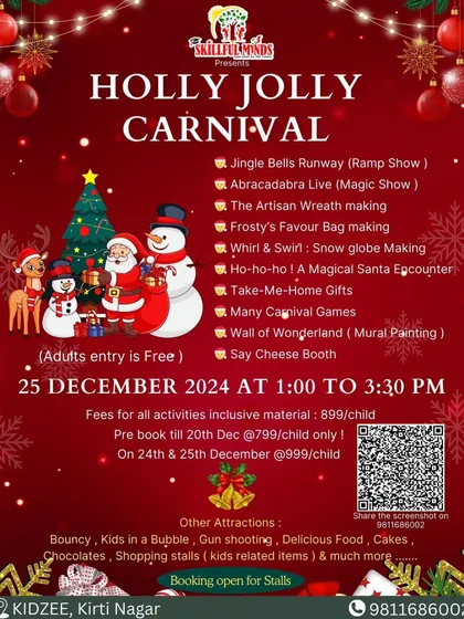 Join us for a day of festive fun at the Holly Jolly Carnival. This poster lists all the inclusions, from a ramp show and magic show to DIY crafts and a visit from Santa.