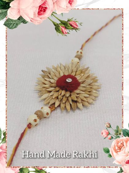 A collection of beautiful handmade Rakhis, created using different materials like thread, shells, paper quilling, and natural fibers. Join our workshops before Raksha Bandhan to make your own.