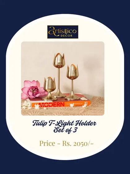 A set of three tulip t-light holders in a beautiful gold finish. Their varying heights create a lovely visual rhythm, perfect for a centerpiece or mantel decor.