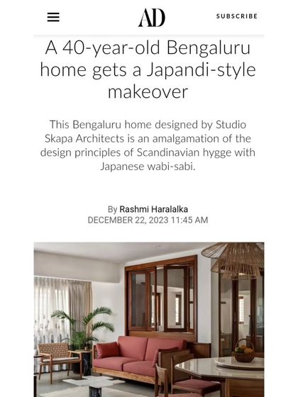 The cover of the Architectural Digest feature on the 'Rooted Japandi Home,' celebrating the 40-year-old Bengaluru home's stylish makeover.