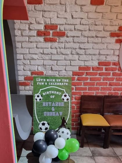 A personalized welcome sign for the football-themed birthday party.