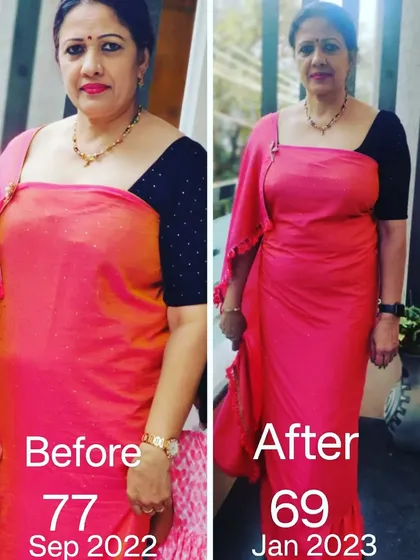 Meenakshi proves that age is just a number when it comes to fitness. She lost 8 kg in just four months, showing that a dedicated effort and the right diet plan can lead to a fantastic transformation at any stage of life.