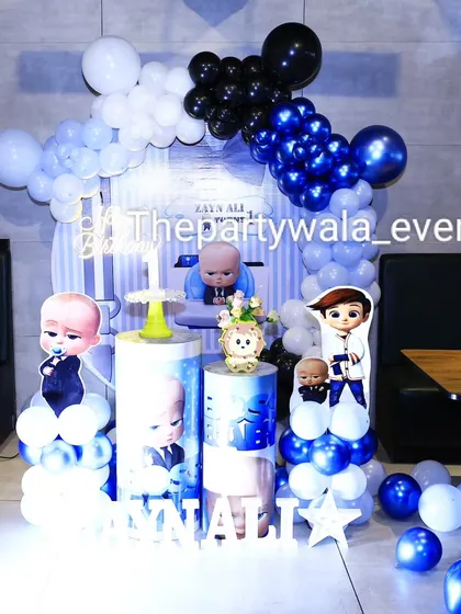 Another angle of the modern Boss Baby theme, perfect for a trendy first birthday party.