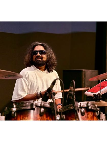 Our drummer, relaxed and ready, during the pre-show sound check.