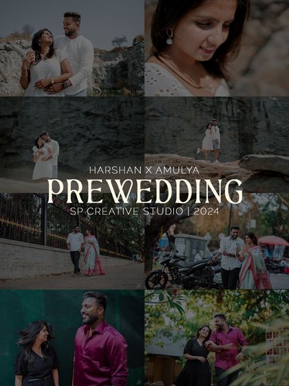 This collage serves as a great summary of a full pre-wedding photoshoot. It showcases multiple locations, outfits, and moods, from romantic embraces to casual city walks, giving clients a clear idea of a complete session.