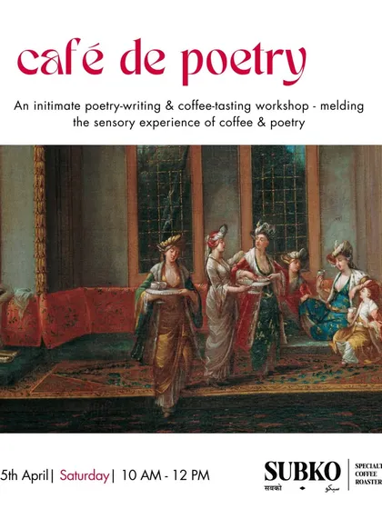 An early 'Café de Poetry' workshop. We meld the sensory experience of coffee and poetry, letting them bubble and bloom together.