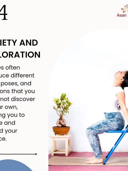 A yoga class can introduce you to new poses and variations. Here, a student uses a chair for a supported backbend, demonstrating how props allow you to explore and expand your practice safely.