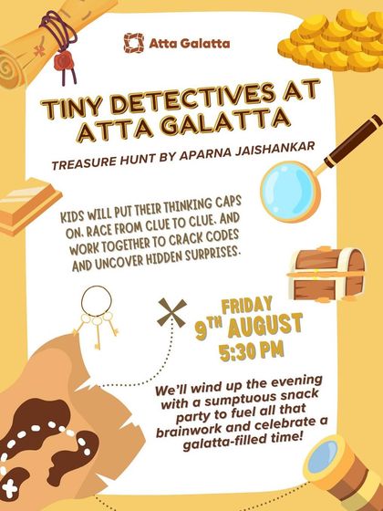 Poster for 'Tiny Detectives at Atta Galatta', a treasure hunt for kids.
