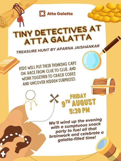Our 'Tiny Detectives' treasure hunt is a thrilling indoor adventure. Kids put on their thinking caps to race from clue to clue, crack codes, and uncover hidden surprises.