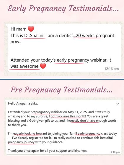 A dentist who is 20 weeks pregnant found my early pregnancy webinar awesome, while another student got her positive test right after the pre-pregnancy class.