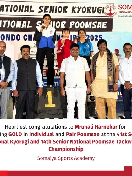 Discipline and precision lead to double gold glory. We congratulate our taekwondo athlete Mrunali Harnekar for her stellar performance at the Senior National Championship, where she clinched gold in both Individual and Pair Poomsae events.