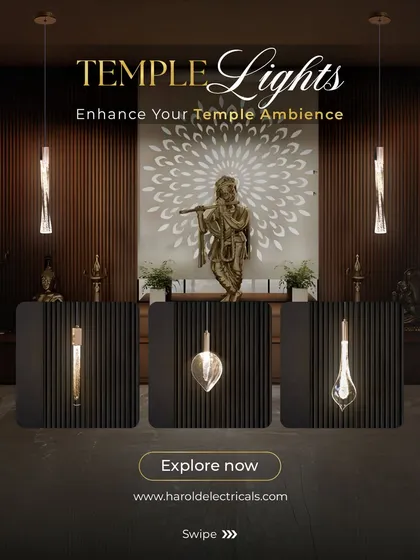 We design lighting for every part of the home, including sacred spaces. Our Temple Lights collection features handcrafted pieces that provide a serene, divine glow, demonstrating our ability to create a peaceful and focused ambiance for modern Indian homes.