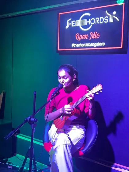 Here is a look at our open mic night. The stage is set with professional lighting and sound to give every performer, from solo acoustic acts to poets, a real gig experience.