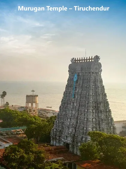 The Thiruchendur Murugan temple is unique as it was built by revered saints, not kings. It stands by the sea, a powerful place of worship for Lord Subrahmanya.