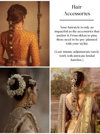 Your hairstyle is only as impactful as the accessories that anchor it. From traditional tikkas to modern hairpins, I help you pre-plan your hair accessories to work seamlessly with your chosen hairstyle.