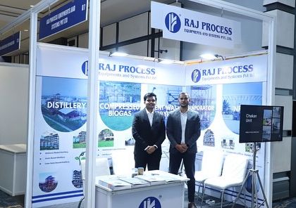 Another example of a clean and effective exhibition stall. This setup for Raj Process provides a professional space for the team to interact with clients and showcase their services.