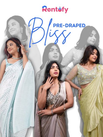 A graphic showcasing my collection of pre-draped sarees. They give you the elegance of a saree without any of the hassle.
