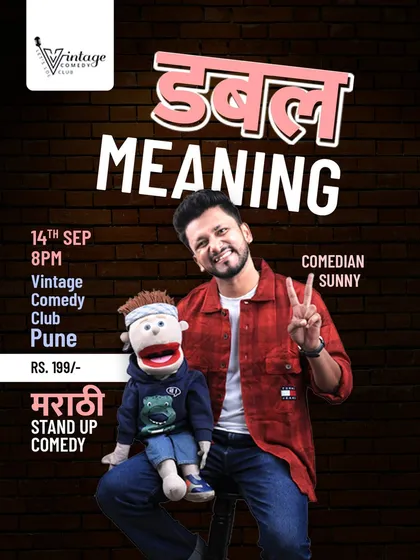 This is a poster from my "Double Meaning" show in Pune. I also do 18+ comedy shows for an adult audience, filled with edgier jokes and a bit of spice. Keep an eye out for my next public show announcement!