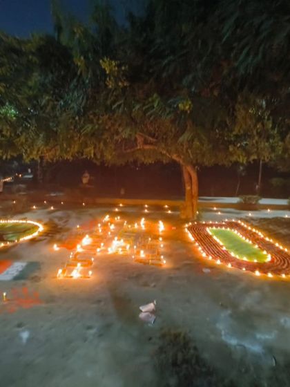 A wide shot of our creations for Diwali, including the track, the long jumper, and the word "Alok".