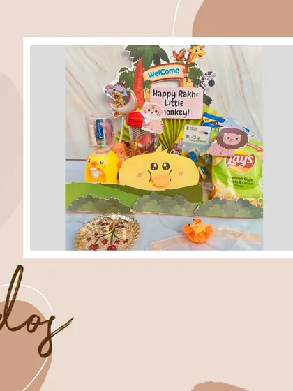 Celebrate togetherness with our Rakhi hampers. This jungle-themed box is just one of the many custom options we can create for you.