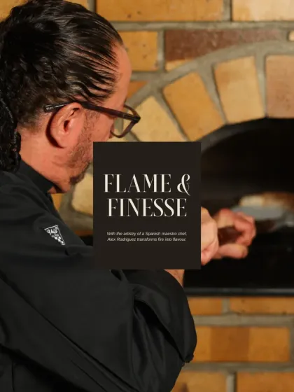 Flame and finesse. This image captures the essence of my cooking style, combining the raw power of fire with the delicate touch of a seasoned chef.