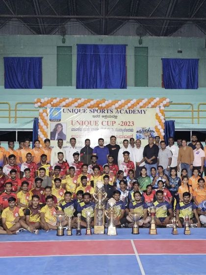 The grand finale of the Unique Cup 2023, with all the winning teams and their trophies.