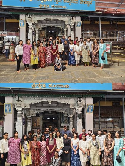 Our group visiting a local temple during the Kudremukh trip, blending adventure with cultural exploration.