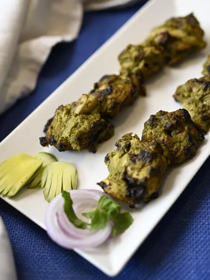 Tantalizing flavors of our Chicken Kairee Tikka from the mango festival menu. Succulent chicken is marinated with raw mango and spices, then grilled to perfection.