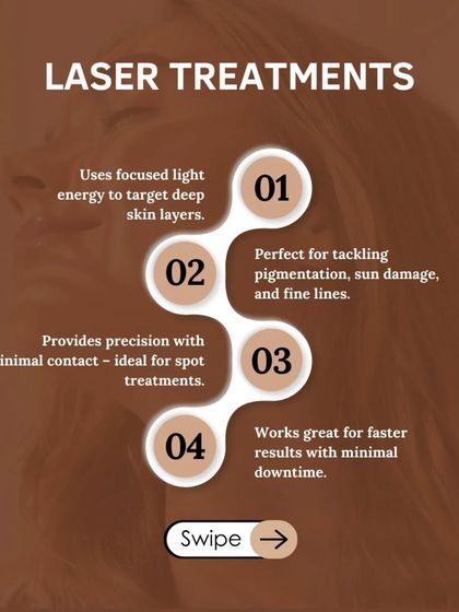 Laser treatments use focused light energy to target deep skin layers. They are perfect for tackling pigmentation, sun damage, and fine lines with precision and minimal downtime.