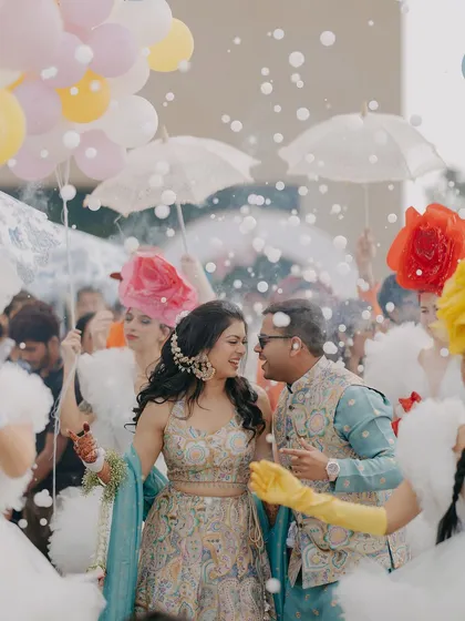 The pure, uninhibited joy of Aabhaas and Radhika's Haldi celebration. We live for these candid moments, capturing the fun, energy, and vibrant colors of pre-wedding festivities in a way that feels authentic and full of life.