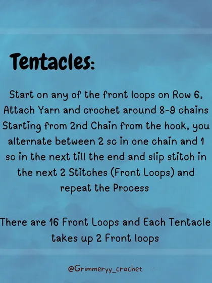 This part of the pattern explains how to create the tentacles. You'll work directly onto the front loops of the head, which is what makes this a no-sew project.