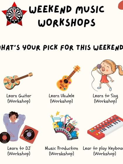 What's your pick for the weekend? This graphic shows the variety of weekend music workshops I offer, from learning guitar and ukulele to singing, keyboard, and even DJing. There's always something new to learn.