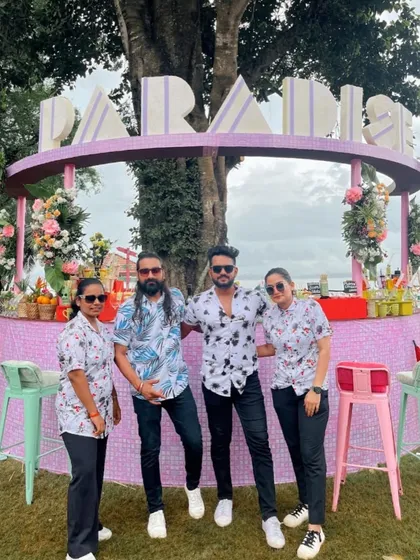 My team and I at a pool party in Goa. We dress to match the theme and always bring a coordinated, professional look to your event.
