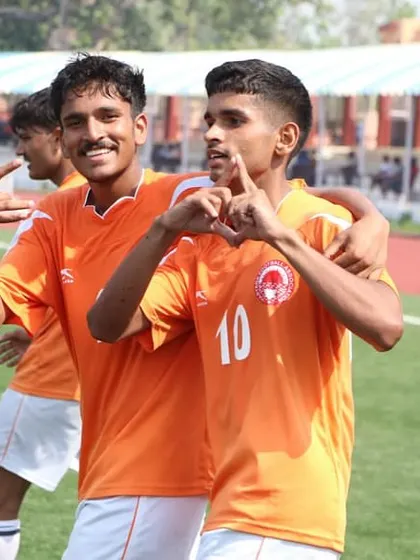 Our player Kunal celebrating a goal while representing the Haryana Team in the AIFF U20 National Championship.