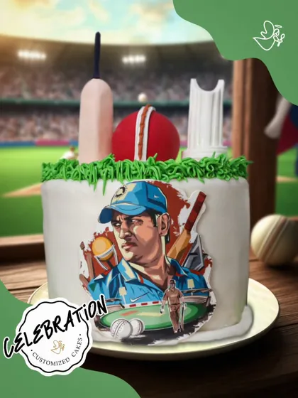 A tribute to a cricket legend, MS Dhoni. This cake is perfect for a Thala fan, celebrating a CSK win or a special birthday.