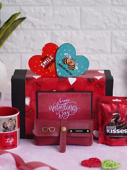 Another angle of the Valentine Delight Hamper, showcasing the red-themed gifts perfect for an anniversary or Valentine's Day.