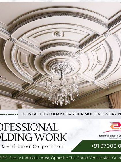 This coffered ceiling is a testament to our professional molding work. The intricate layers of trim and the central decorative medallion, designed to frame a chandelier, add a profound sense of grandeur and architectural depth to the room.
