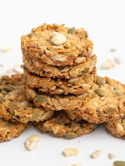 Our healthy cookies are made with wholesome ingredients and are perfect for a guilt-free snack. This stack shows the texture and density of these nutritious treats.
