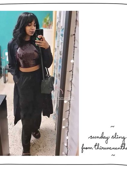 Vinitha from Thiruvananthapuram looking sharp with her Sunday Sling in Avocado green. It's a versatile, compact bag perfect for an all-black ensemble.