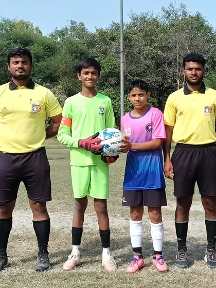 The captains and referees before the U13 match against Bhagat Singh FA.