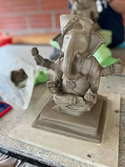 This Ganesha has a fun, modern twist with a thumbs-up. I love the creativity and humor my students bring to the studio.