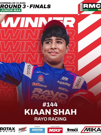 Kiaan Shah from Rayo Racing, celebrating his win in the Junior Max category at Round 3 of the 2025 National Championship.