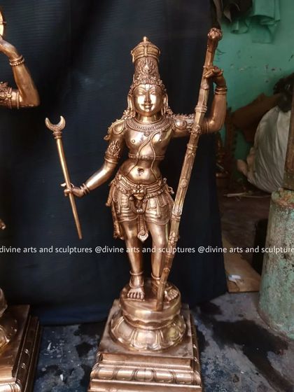 The idol of Lakshmana from the Ramar set. He stands ready to serve his elder brother, and the fine craftsmanship reflects his unwavering loyalty and strength.