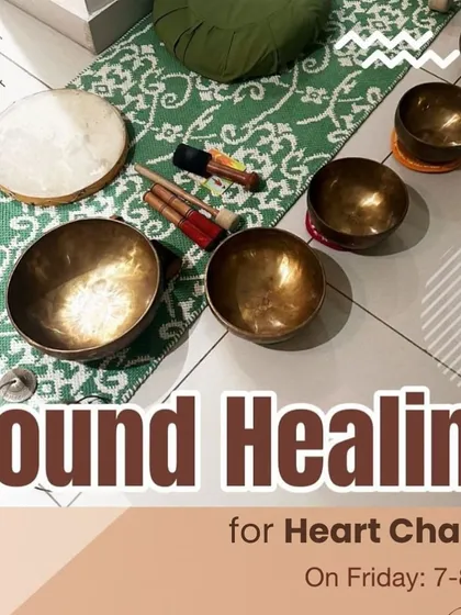 An announcement for a specialized Sound Healing session focused on the Heart Chakra. We use specific frequencies and intentions to help release emotional blockages and open the heart to love and compassion.