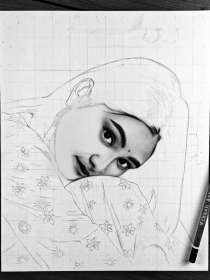 The face is starting to take shape in this early-stage shading photo.