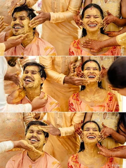 The Haldi ceremony is pure, unscripted joy. I focus on capturing the genuine laughter and vibrant energy, like in this moment from Nihal and Sravanthi's Hyderabad wedding. These are the memories that feel as warm and bright as the turmeric itself.