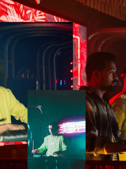 A collage highlighting my interaction with my VJ and the visuals of the show.