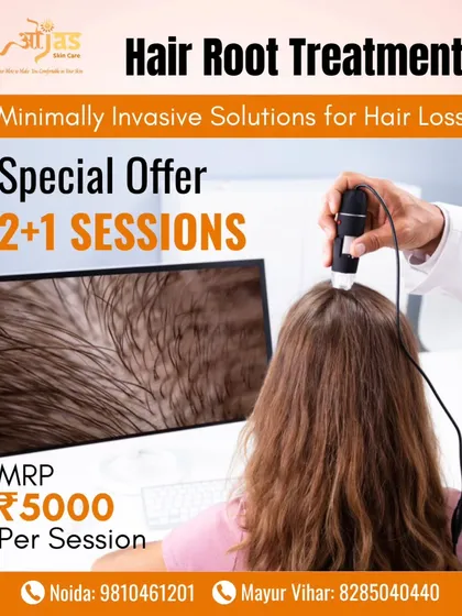 This image shows a scalp analysis, the first step in our Hair Root Treatment. We diagnose the issue before creating a personalized, minimally invasive plan to strengthen roots and promote healthy hair.