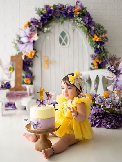 Getting ready to dig into her first birthday cake!