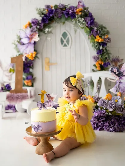 Getting ready to dig into her first birthday cake!